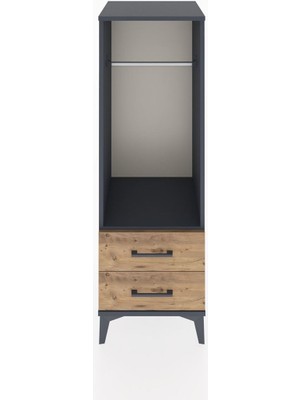 Hyperion Dolap Tek Raflı 2 Çekmeceli Tek Askılı 44X44X134 Antrasit-Çam