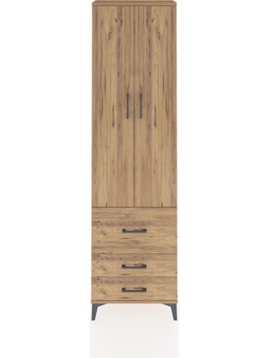 Arges Dolap 2 Raflı 3 Çekmeceli Tek Askılı 60X30X221 Çam-Çam