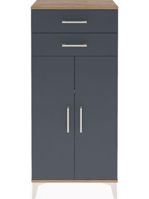 Arges Dolap 2 Raflı 2 Çekmeceli 2 Kapaklı 60X30X134 Çam-Antrasit