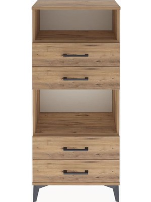 Arges Dolap 2 Raflı 4 Çekmeceli 60X30X134 Çam-Çam