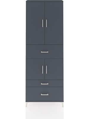 Arges Dolap 4 Raflı 3 Çekmeceli 4 Kapaklı 88X30X243 Antrasit-Antrasit
