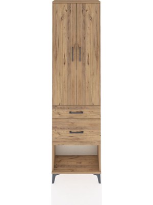 Arges Dolap 3 Raflı 2 Çekmeceli 2 Kapaklı 60X30X221 Çam-Çam