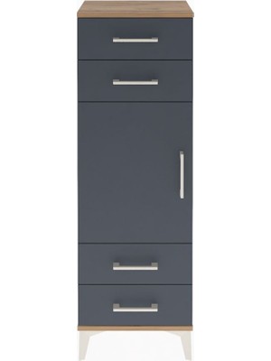 Arges Dolap 2 Raflı 4 Çekmeceli Tek Kapaklı 44X30X134 Çam-Antrasit