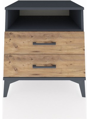 Kronos Komodin Tek Raflı 2 Çekmeceli 60X59X64 Antrasit-Çam