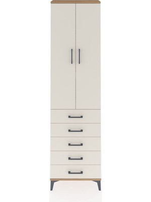 Arges Dolap 3 Raflı 5 Çekmeceli 2 Kapaklı 60X30X221 Çam-Aytaşı