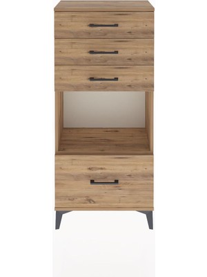 Arges Dolap Tek Raflı 4 Çekmeceli 60X30X134 Çam-Çam