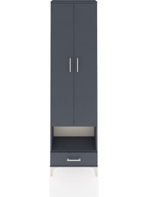 Arges Dolap 4 Raflı Tek Çekmeceli Tek Askılı 60X30X221 Antrasit-Antrasit