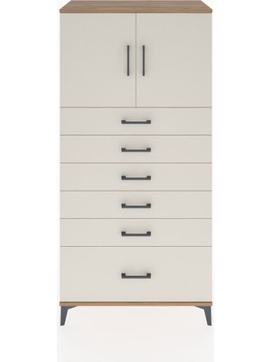 Hyperion Dolap Tek Raflı 6 Çekmeceli 2 Kapaklı 88X44X182 Çam-Aytaşı