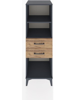 Hyperion Dolap 2 Raflı 2 Çekmeceli 44X44X134 Antrasit-Çam