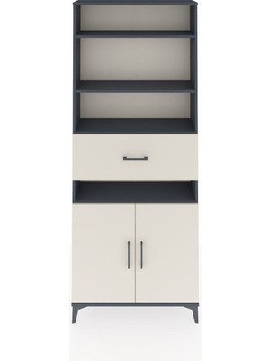 Arges Dolap 5 Raflı Tek Çekmeceli 2 Kapaklı 88X30X221 Antrasit-Aytaşı
