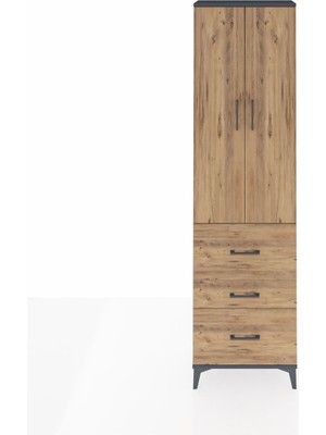 Arges Dolap 2 Raflı 3 Çekmeceli Tek Askılı 60X30X221 Antrasit-Çam