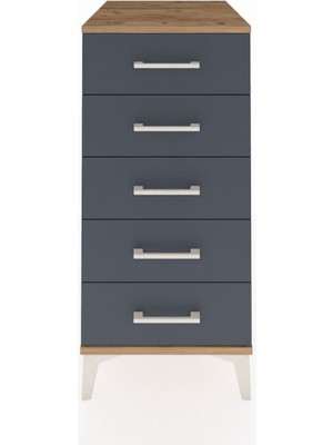 Kronos Komodin 5 Çekmeceli 44X59X96 Çam-Antrasit