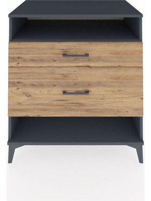 Kronos Şifonyer Tek Raflı 2 Çekmeceli 88X59X96 Antrasit-Çam