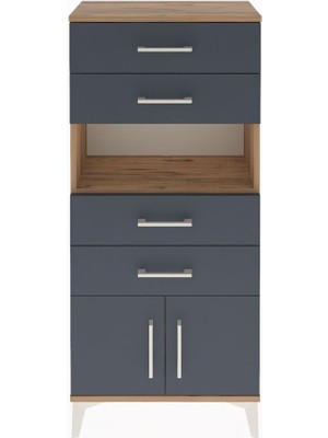 Arges Dolap Tek Raflı 4 Çekmeceli 2 Kapaklı 60X30X134 Çam-Antrasit