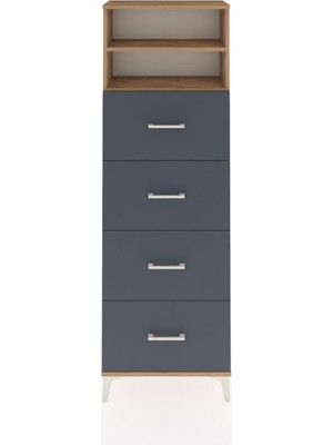 Arges Dolap 2 Raflı 4 Çekmeceli 60X30X182 Çam-Antrasit
