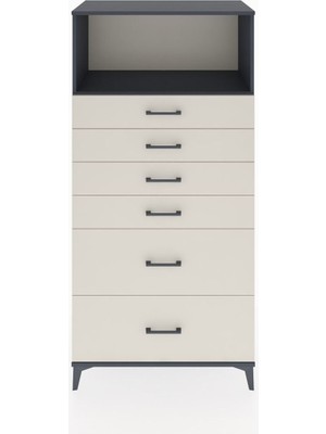 Hyperion Dolap Tek Raflı 6 Çekmeceli 88X44X182 Antrasit-Aytaşı