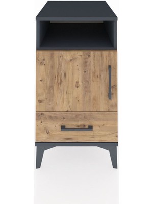 Kronos Komodin 3 Raflı Tek Çekmeceli Tek Kapaklı 44X59X80 Antrasit-Çam