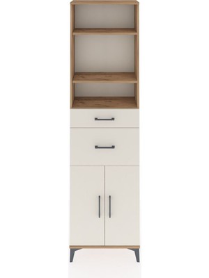Arges Dolap 4 Raflı 2 Çekmeceli 2 Kapaklı 60X30X221 Çam-Aytaşı
