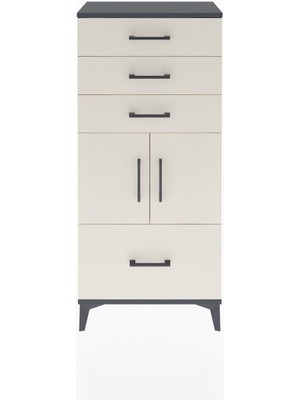 Arges Dolap Tek Raflı 4 Çekmeceli 2 Kapaklı 60X30X134 Antrasit-Aytaşı