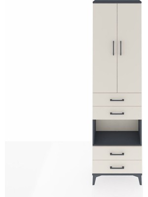 Arges Dolap 3 Raflı 4 Çekmeceli Tek Askılı 60X30X221 Antrasit-Aytaşı