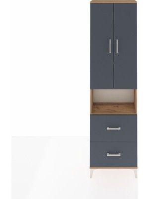 Arges Dolap 4 Raflı 2 Çekmeceli 2 Kapaklı 60X30X221 Çam-Antrasit