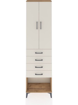 Arges Dolap 3 Raflı 4 Çekmeceli 2 Kapaklı 60X30X221 Çam-Aytaşı