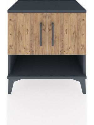 Hyperion Komodin 2 Raflı 2 Kapaklı 60X44X64 Antrasit-Çam