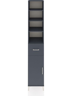 Hyperion Dolap 5 Raflı Tek Çekmeceli Tek Kapaklı 44X44X243 Antrasit-Antrasit