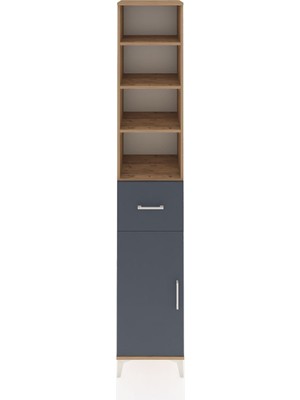 Hyperion Dolap 5 Raflı Tek Çekmeceli Tek Kapaklı 44X44X243 Çam-Antrasit