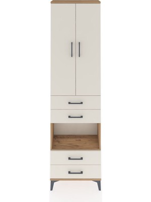 Arges Dolap 4 Raflı 4 Çekmeceli 2 Kapaklı 60X30X221 Çam-Aytaşı
