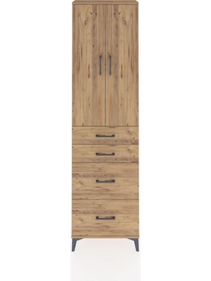 Arges Dolap 3 Raflı 4 Çekmeceli 2 Kapaklı 60X30X221 Çam-Çam