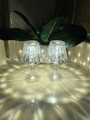 Iki Adet Şık Gri Mini Kristal Masa Lambası Seti, Zarif ve Kullanışlı Tasarım