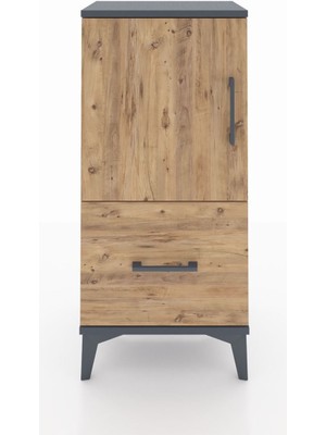 Arges Komodin 2 Raflı Tek Çekmeceli Tek Kapaklı 44X30X96 Antrasit-Çam