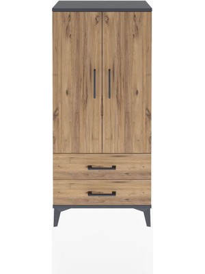 Arges Dolap 3 Raflı 2 Çekmeceli 2 Kapaklı 60X30X134 Antrasit-Çam