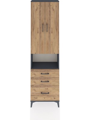 Arges Dolap 3 Raflı 3 Çekmeceli Tek Askılı 60X30X221 Antrasit-Çam