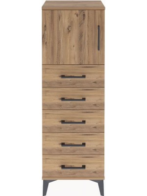Arges Dolap Tek Raflı 5 Çekmeceli Tek Kapaklı 44X30X134 Çam-Çam