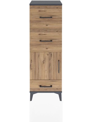 Arges Dolap Tek Raflı 3 Çekmeceli Tek Kapaklı 44X30X134 Antrasit-Çam