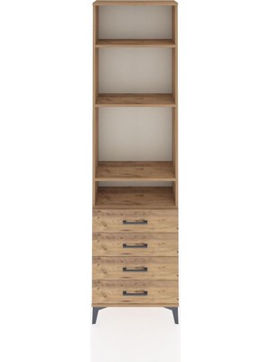 Arges Dolap 4 Raflı 4 Çekmeceli 60X30X221 Çam-Çam