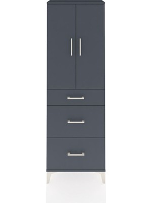 Arges Dolap 3 Raflı 3 Çekmeceli 2 Kapaklı 60X30X182 Antrasit-Antrasit