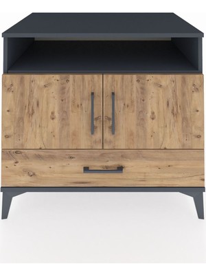 Kronos Şifonyer 3 Raflı Tek Çekmeceli 2 Kapaklı 88X59X80 Antrasit-Çam