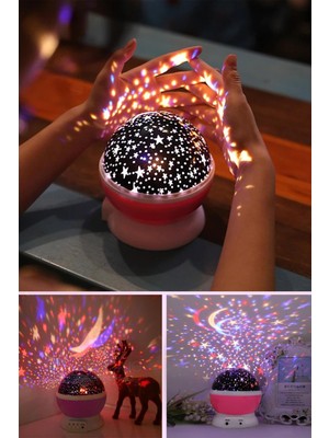 Renkli Yıldızlı Gökyüzü Dönen Küre Projeksiyon Gece Lambası