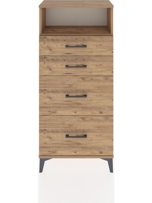 Hyperion Dolap Tek Raflı 4 Çekmeceli 60X44X134 Çam-Çam