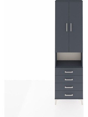 Arges Dolap 3 Raflı 4 Çekmeceli Tek Askılı 60X30X221 Antrasit-Antrasit