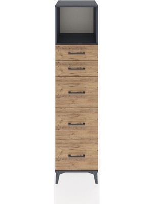 Hyperion Dolap Tek Raflı 5 Çekmeceli 44X44X182 Antrasit-Çam
