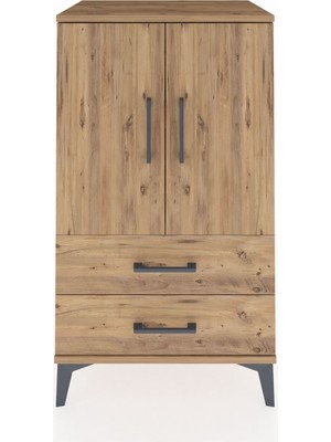Hyperion Komodin 2 Raflı 2 Çekmeceli 2 Kapaklı 60X44X106 Çam-Çam