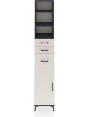 Hyperion Dolap 4 Raflı 3 Çekmeceli Tek Kapaklı 44X44X243 Antrasit-Aytaşı