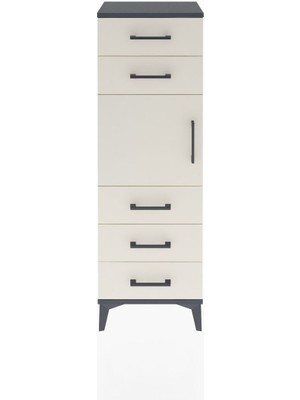 Arges Dolap Tek Raflı 5 Çekmeceli Tek Kapaklı 44X30X134 Antrasit-Aytaşı