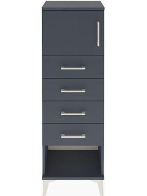Arges Dolap Tek Raflı 4 Çekmeceli Tek Kapaklı 44X30X134 Antrasit-Antrasit