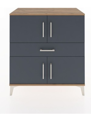 Hyperion Şifonyer Tek Raflı Tek Çekmeceli 4 Kapaklı 88X44X96 Çam-Antrasit