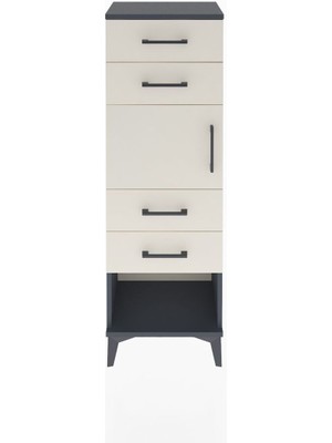 Arges Dolap Tek Raflı 4 Çekmeceli Tek Kapaklı 44X30X134 Antrasit-Aytaşı